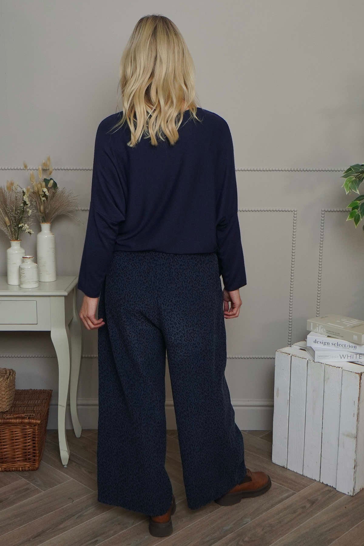 Sidonie Leopard Needlecord Trousers Navy