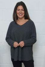 Lynna V-Neck Jumper Charcoal Charcoal - Lynna V-Neck Jumper Charcoal