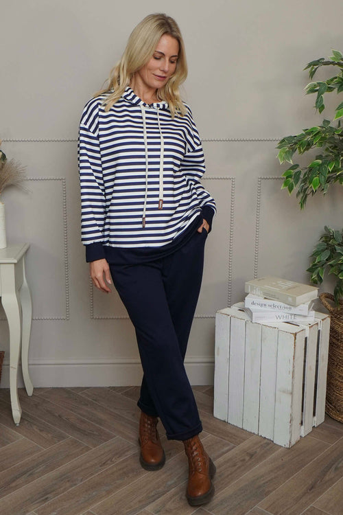 Selena Stripe Hooded Top Navy - Image 4