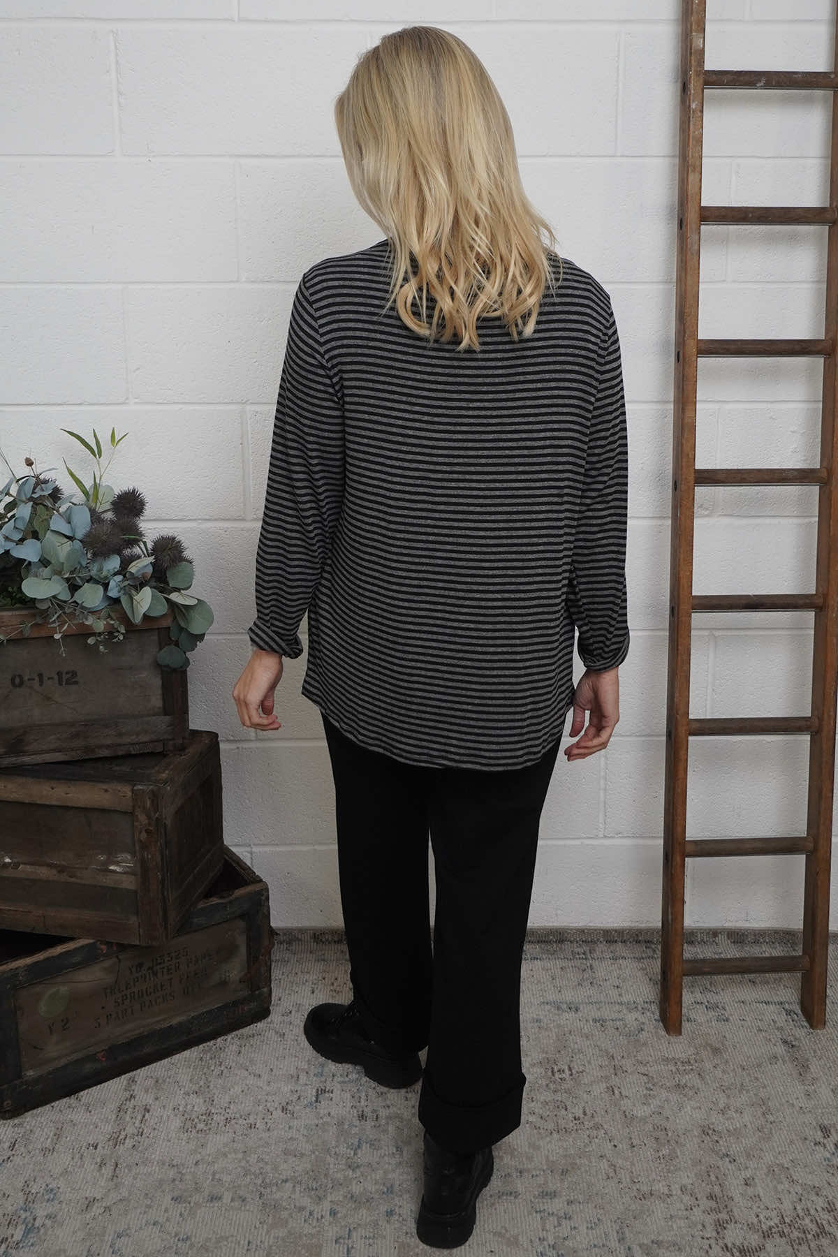 Lyssa Cowl Neck Stripe Top Mid Grey