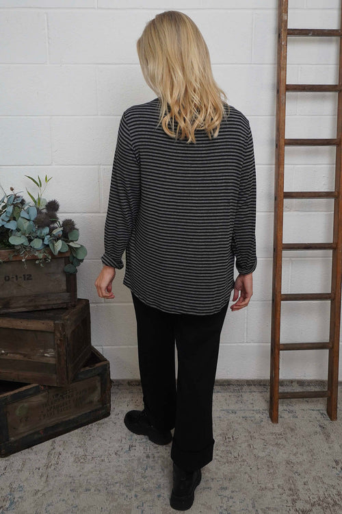 Lyssa Cowl Neck Stripe Top Mid Grey - Image 4