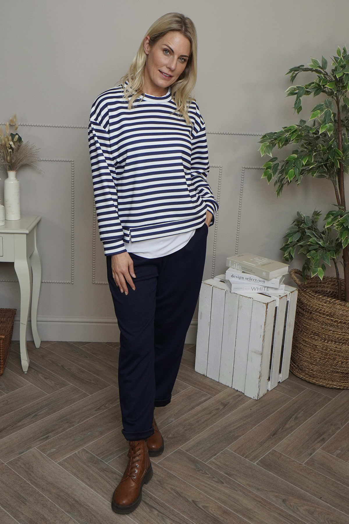 Capricia Stripe Top Navy