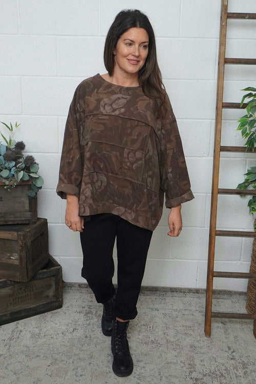 Doreen Print Needlecord Top Nutmeg - Image 3