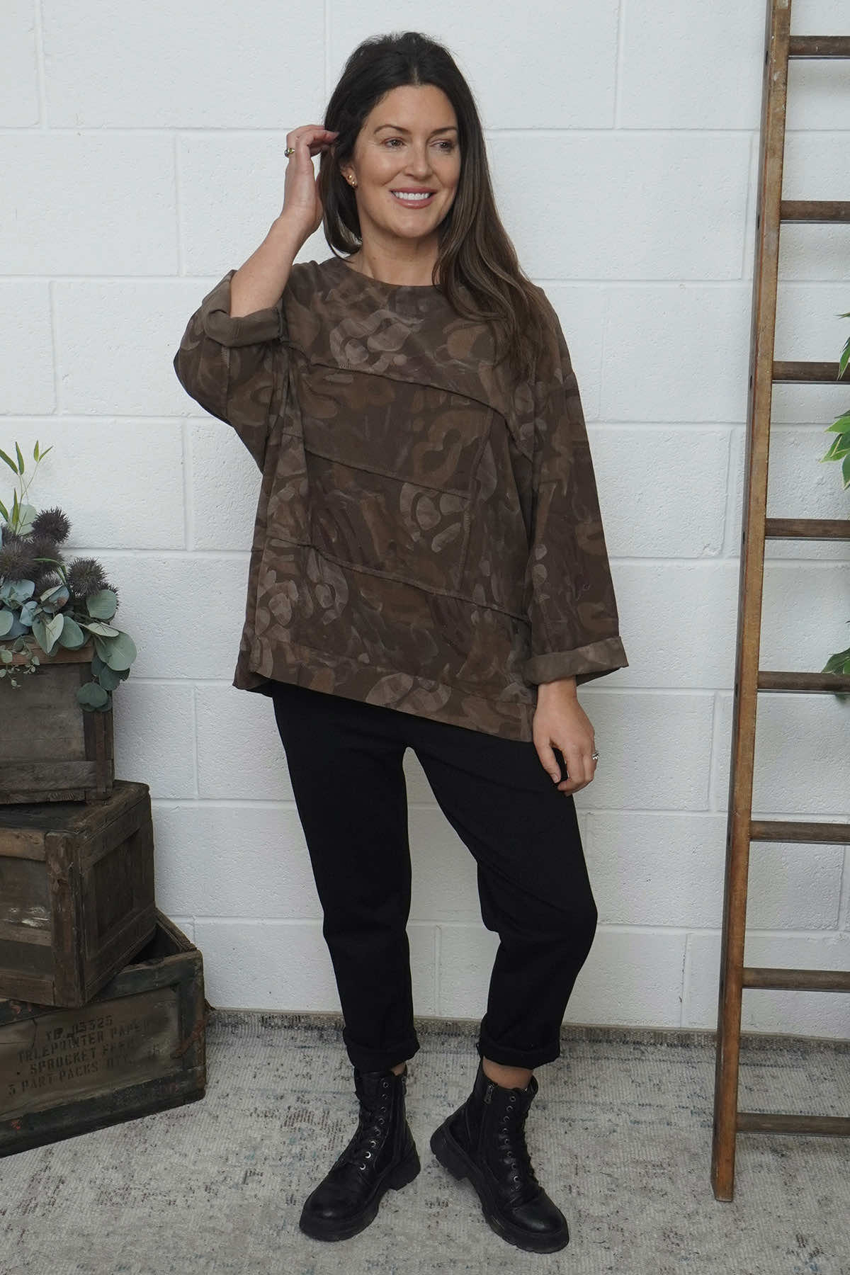 Doreen Print Needlecord Top Nutmeg