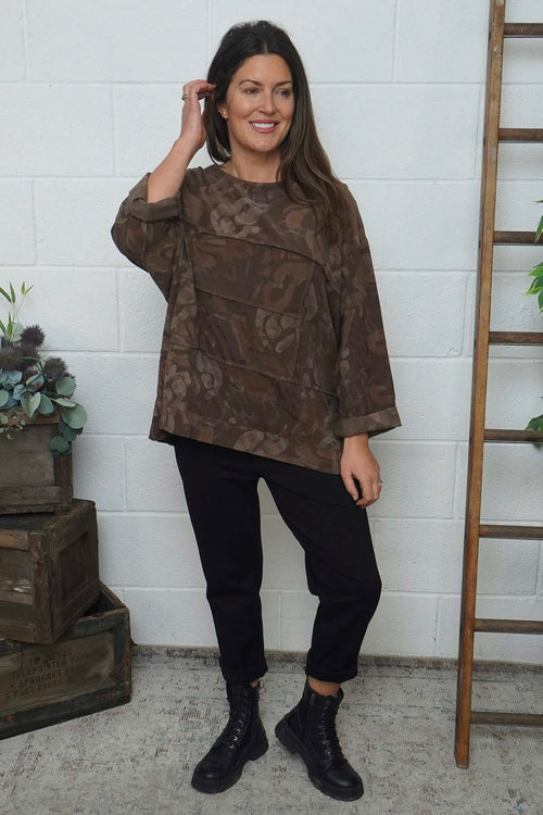 Doreen Print Needlecord Top Nutmeg