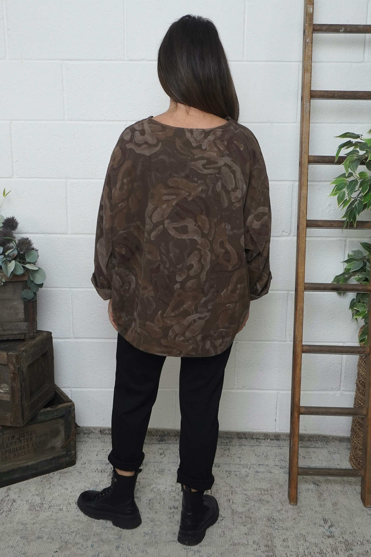 Doreen Print Needlecord Top Nutmeg