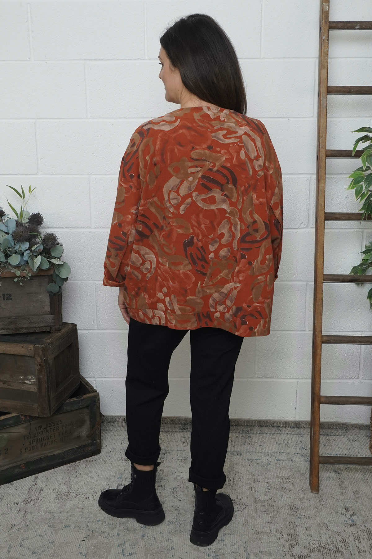 Doreen Print Needlecord Top Burnt Orange