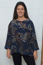 Doreen Print Needlecord Top Navy Navy - Doreen Print Needlecord Top Navy