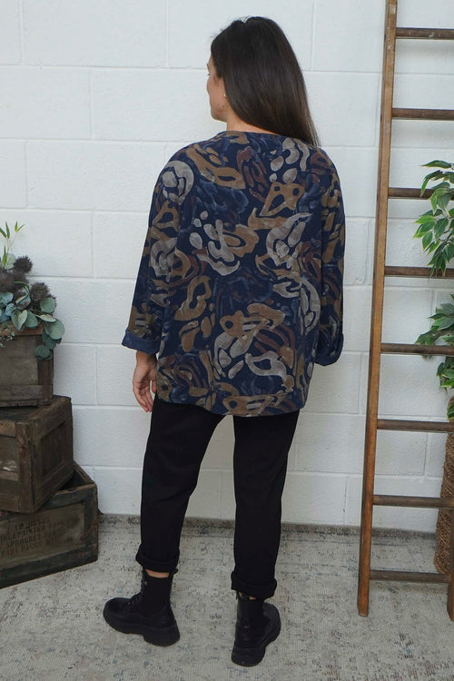 Doreen Print Needlecord Top Navy - Image 4