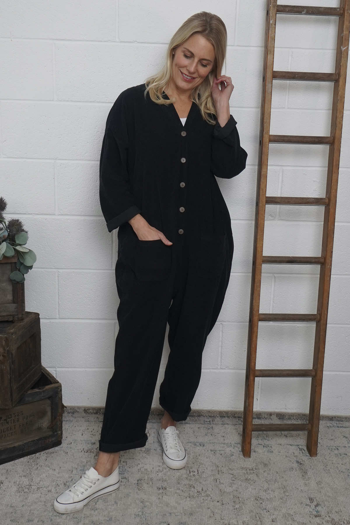 Paulton Needlecord Boilersuit Black