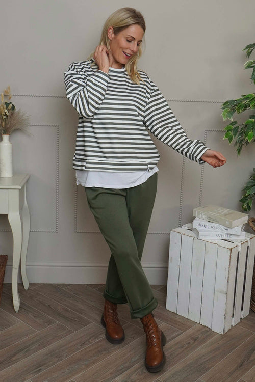 Capricia Stripe Top Khaki