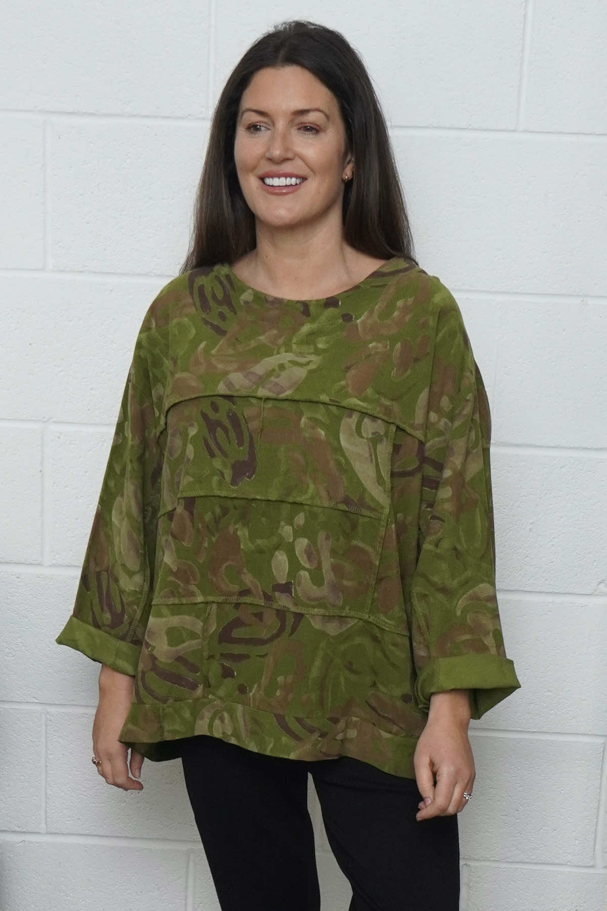 Doreen Print Needlecord Top Olive