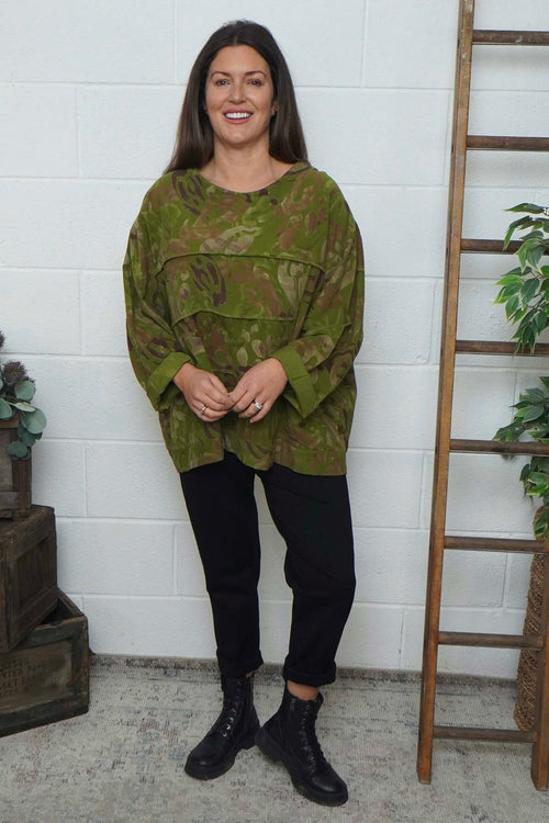 Doreen Print Needlecord Top Olive - Image 3