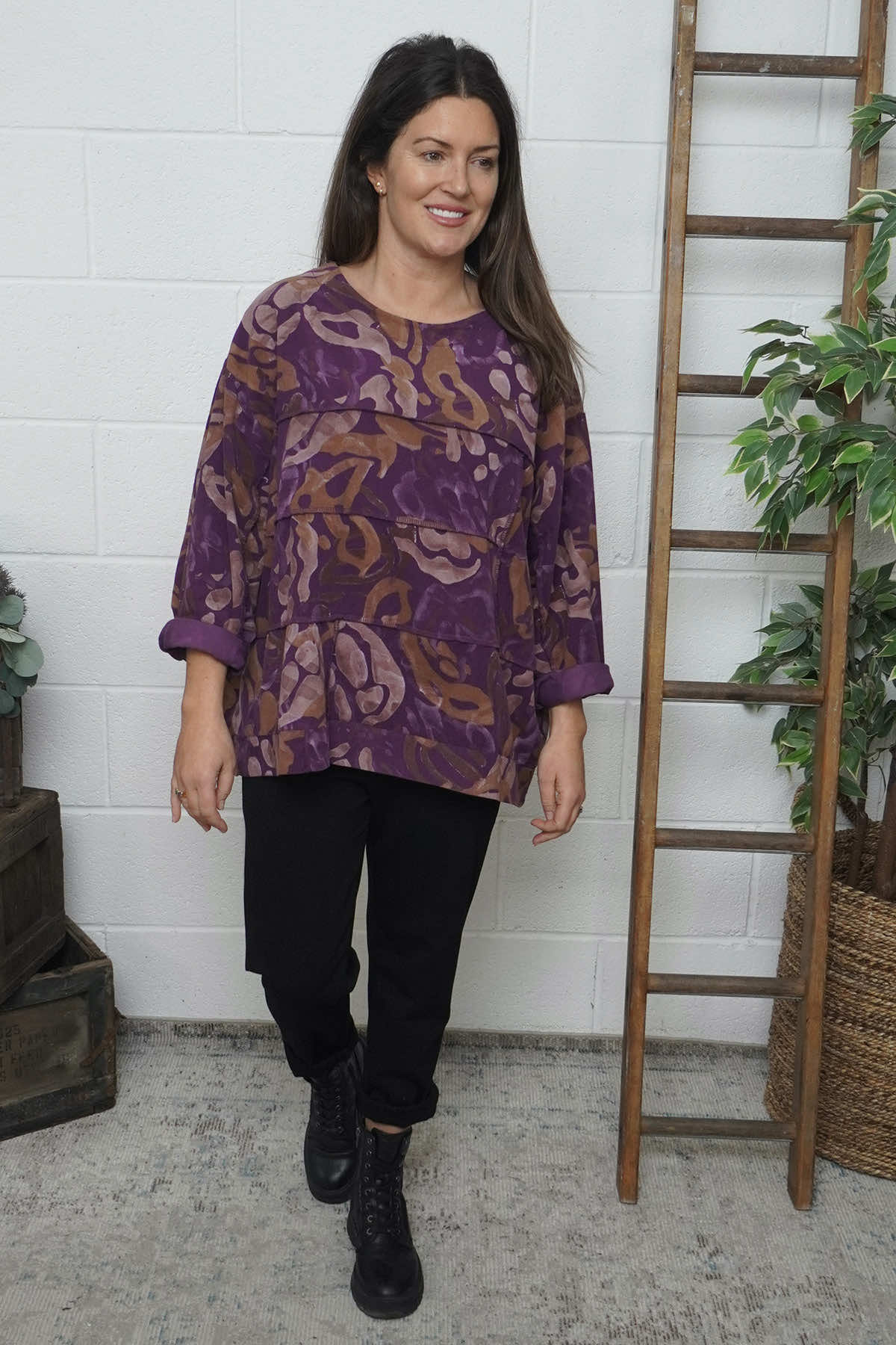 Doreen Print Needlecord Top Purple