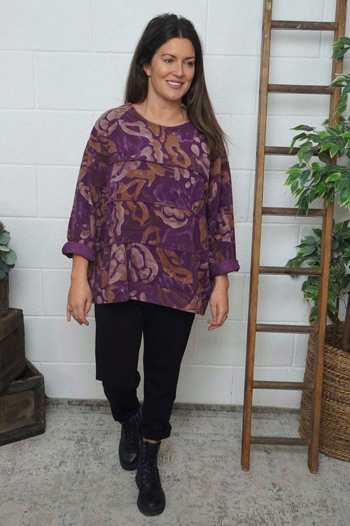 Doreen Print Needlecord Top Purple - Image 3