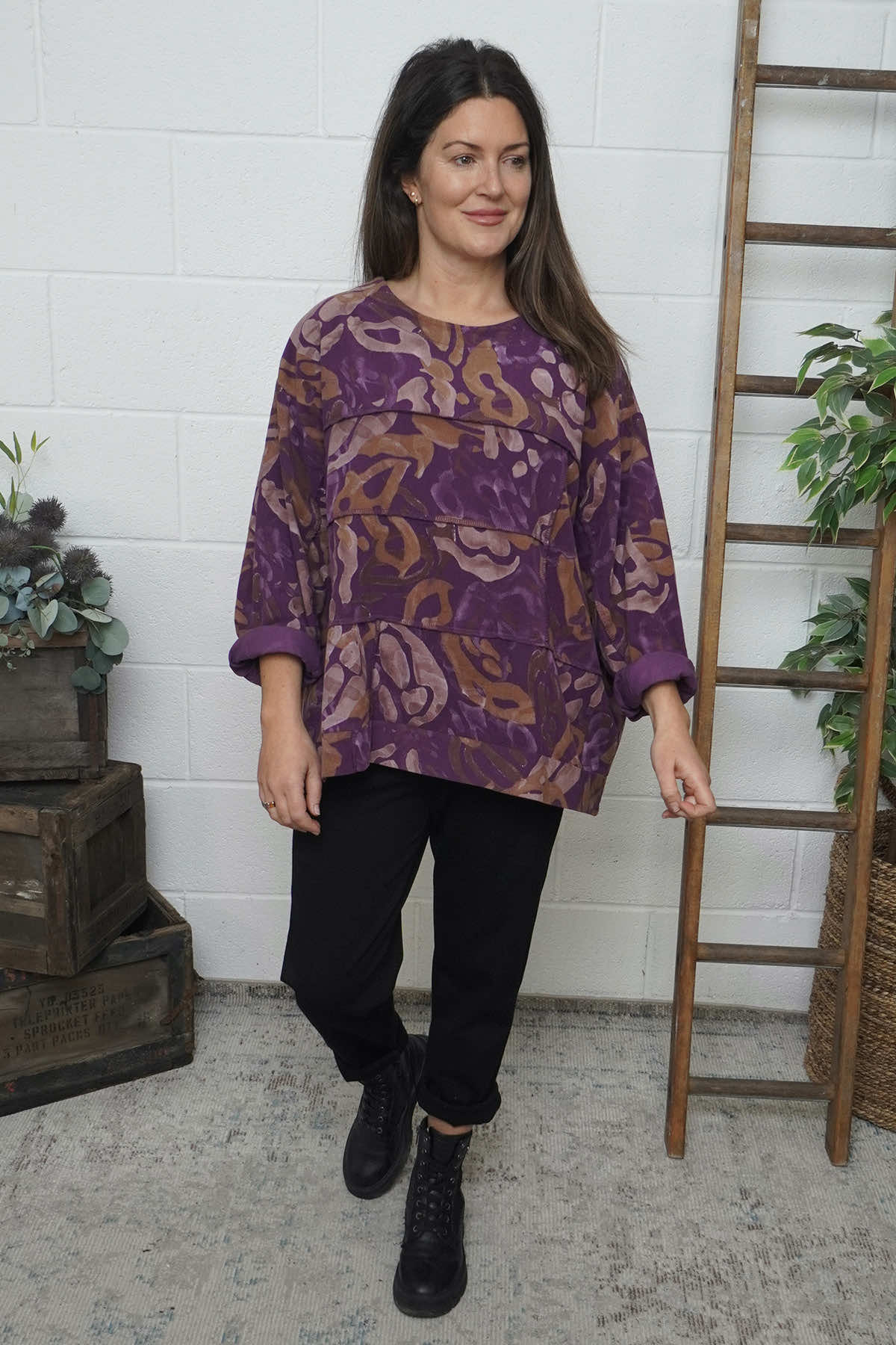 Doreen Print Needlecord Top Purple