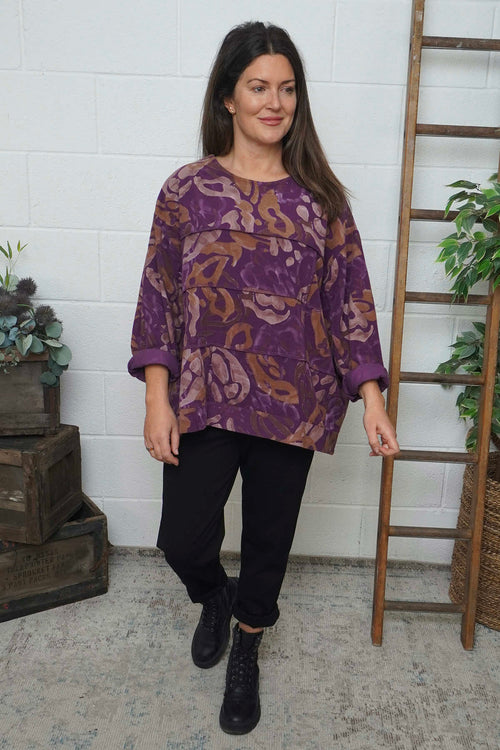 Doreen Print Needlecord Top Purple