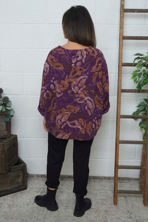Doreen Print Needlecord Top Purple - Image 4