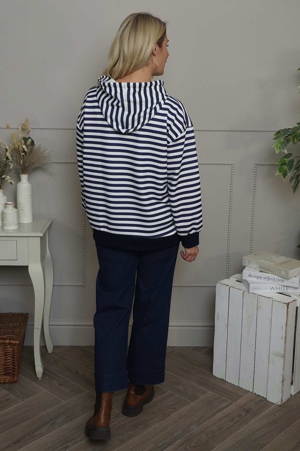 Selena Stripe Hooded Top Navy
