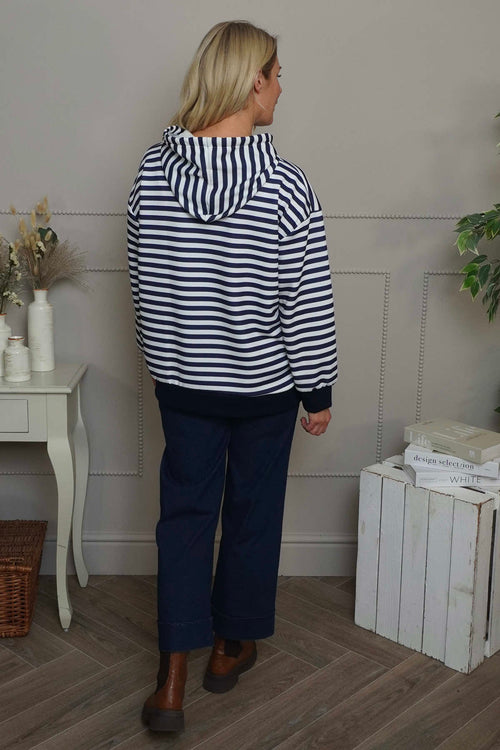 Selena Stripe Hooded Top Navy - Image 3