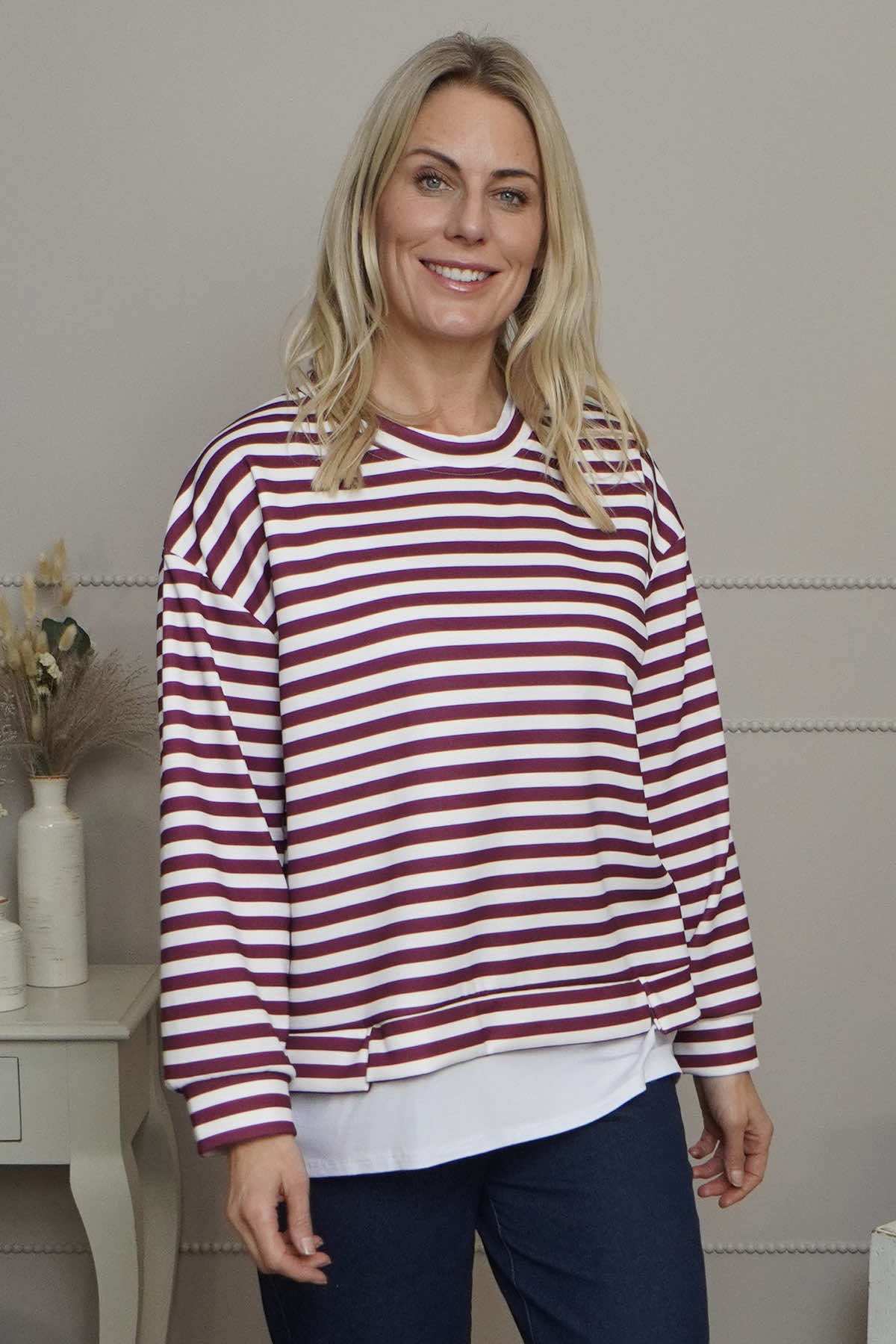 Capricia Stripe Top Burgundy