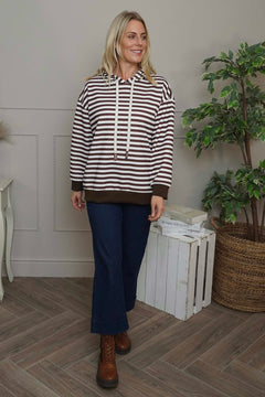 Selena Stripe Hooded Top Cocoa