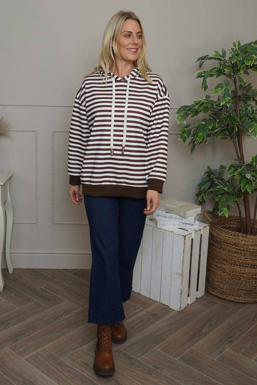 Selena Stripe Hooded Top Cocoa