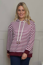 Selena Stripe Hooded Top Burgundy Burgundy - Selena Stripe Hooded Top Burgundy