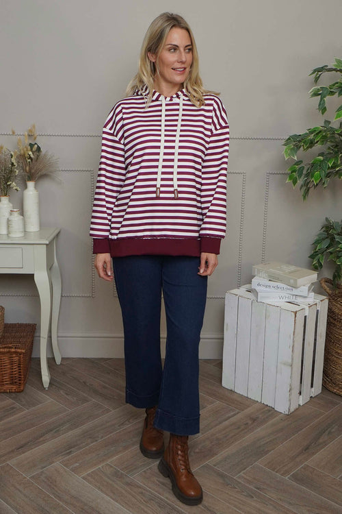 Selena Stripe Hooded Top Burgundy - Image 3