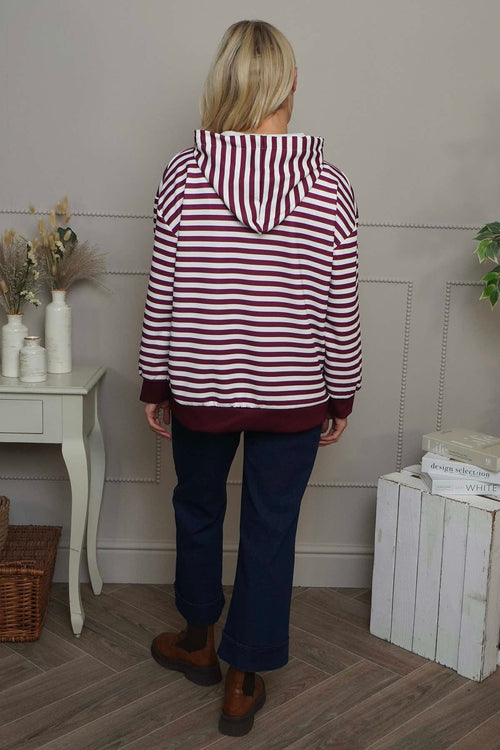 Selena Stripe Hooded Top Burgundy - Image 4