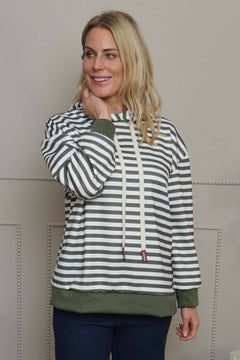 Selena Stripe Hooded Top Khaki
