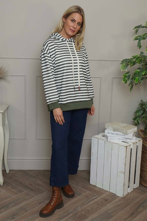 Selena Stripe Hooded Top Khaki - Image 3