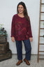 Carola Print Cotton Top Burgundy