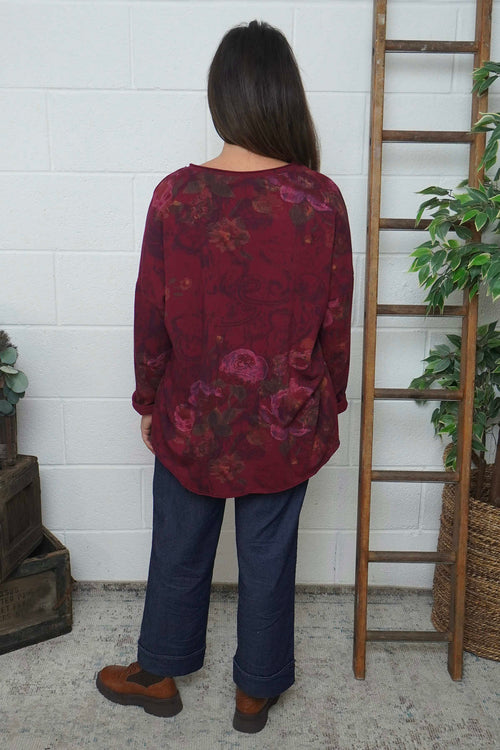 Carola Print Cotton Top Burgundy - Image 4