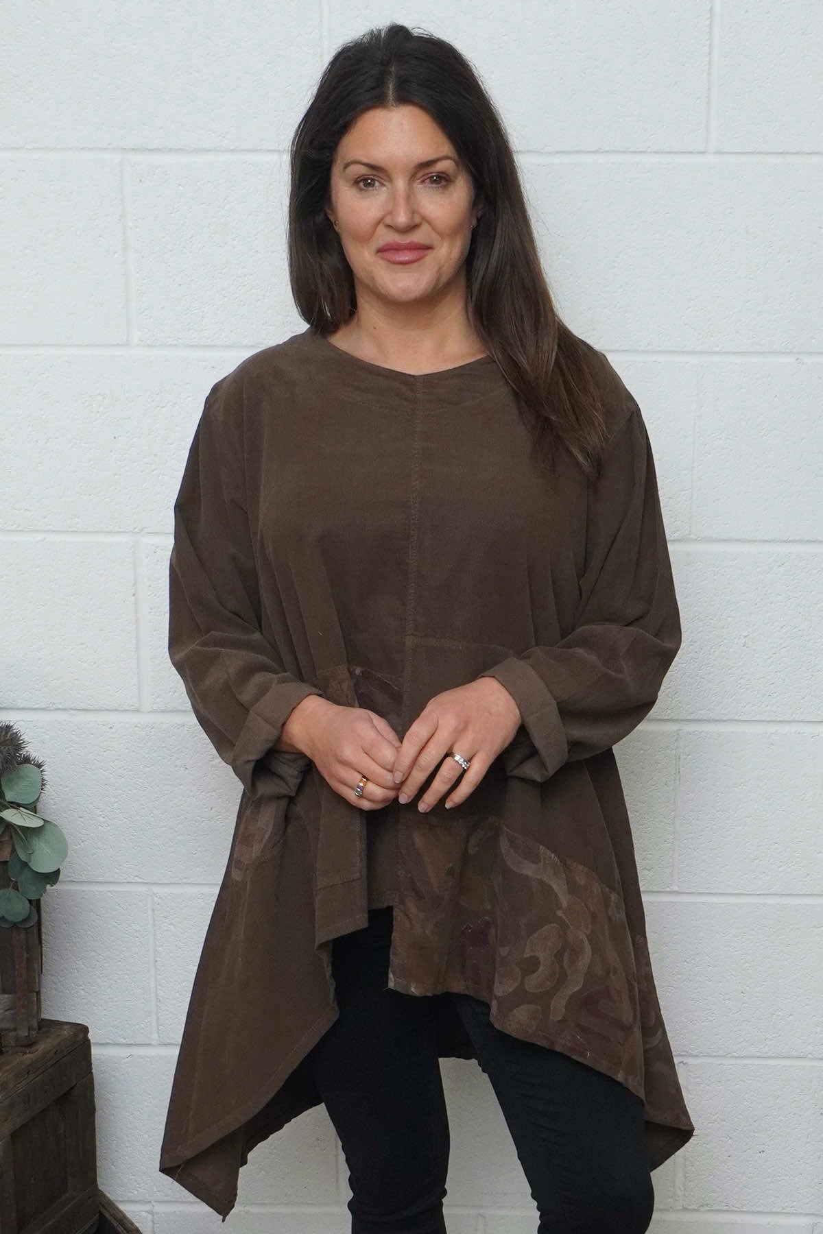 Berenice Print Detail Needlecord Top Nutmeg