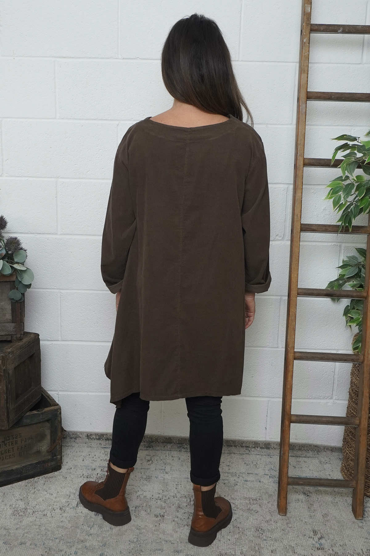 Berenice Print Detail Needlecord Top Nutmeg