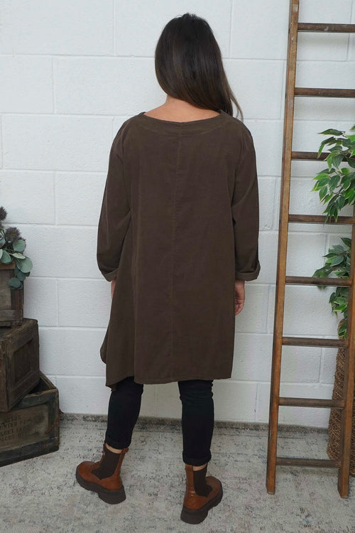 Berenice Print Detail Needlecord Top Nutmeg - Image 4