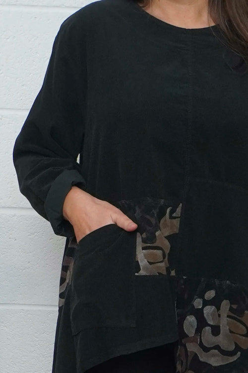 Berenice Print Detail Needlecord Top Black - Image 3