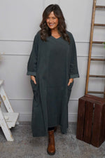 Cerys Cord Pocket Dress Charcoal Charcoal - Cerys Cord Pocket Dress Charcoal