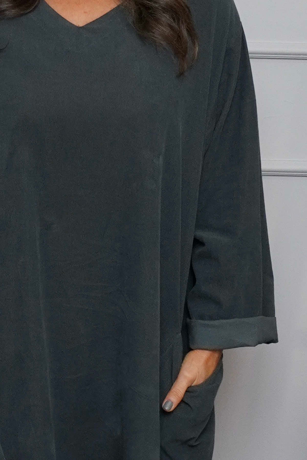 Cerys Cord Pocket Dress Charcoal