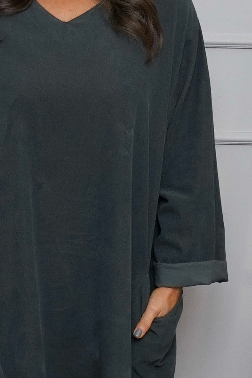 Cerys Cord Pocket Dress Charcoal - Image 3