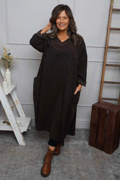 Cerys Cord Pocket Dress Cocoa