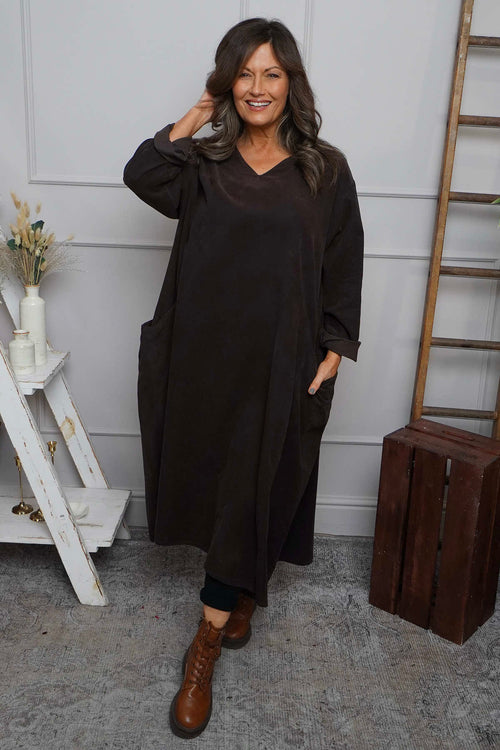Cerys Cord Pocket Dress Cocoa