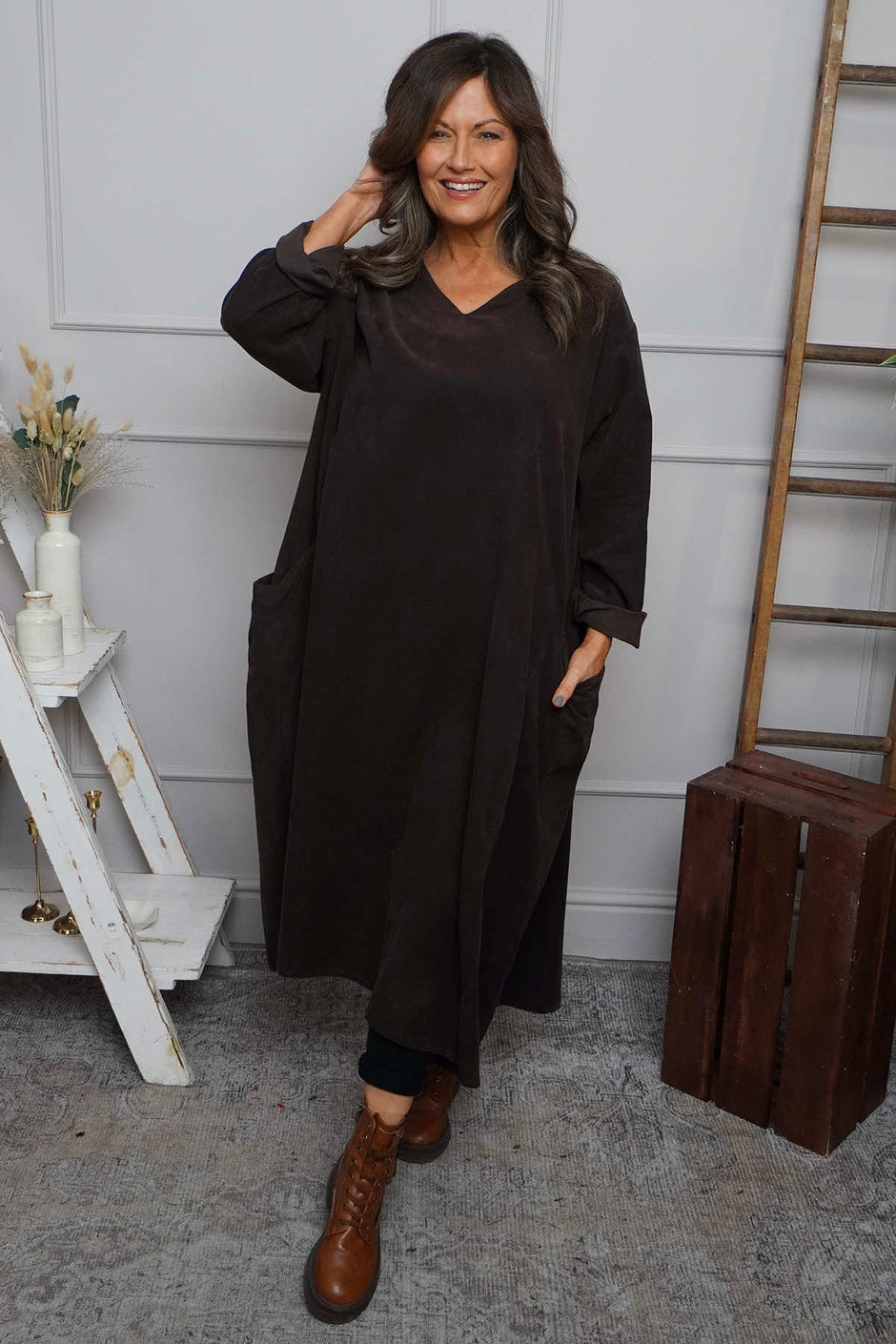 Cerys Cord Pocket Dress Cocoa