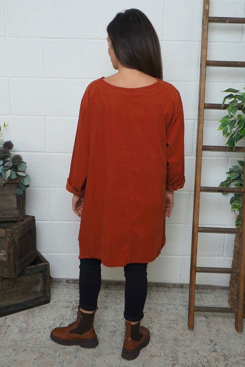 Berenice Print Detail Needlecord Top Burnt Orange - Image 4