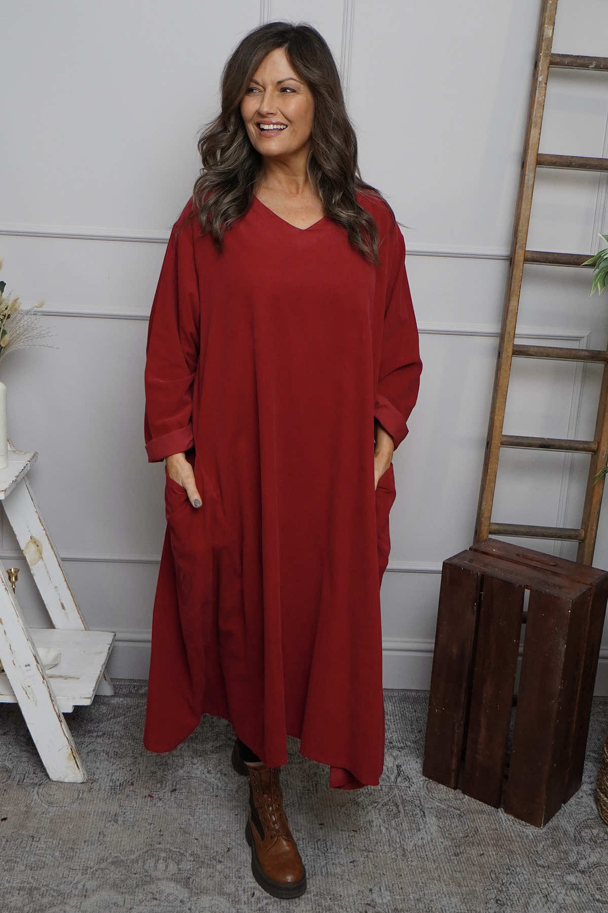 Cerys Cord Pocket Dress Wine