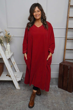 Cerys Cord Pocket Dress Wine