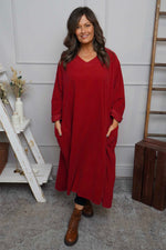 Cerys Cord Pocket Dress Wine Wine - Cerys Cord Pocket Dress Wine