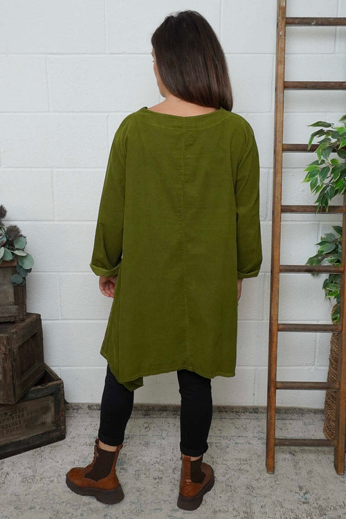 Berenice Print Detail Needlecord Top Olive - Image 4