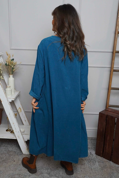 Cerys Cord Pocket Dress Teal - Image 4